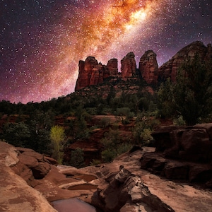 Sedona Landscape Photography-Acrylic Prints-Canvas Prints-Wall Decor-Wall Art-Beautiful Night Stars Milky Way-Sedona Arizona- Free Shipping