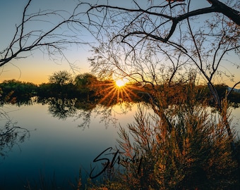 Landscape Photography-Acrylic Prints-Canvas Prints-Wall Decor-Wall Art-Home Decor-Arizona-Desert-Sunset -Nature-Tranquil Lake-Free Shipping