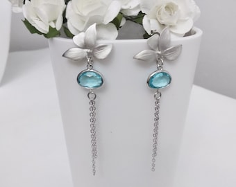 Blue dangle earrings, Light blue earrings, Blue Silver Earrings, Long Dangle Earrings, Long Stud Earrings, Bridesmaid Gifts, Birthday Gifts,