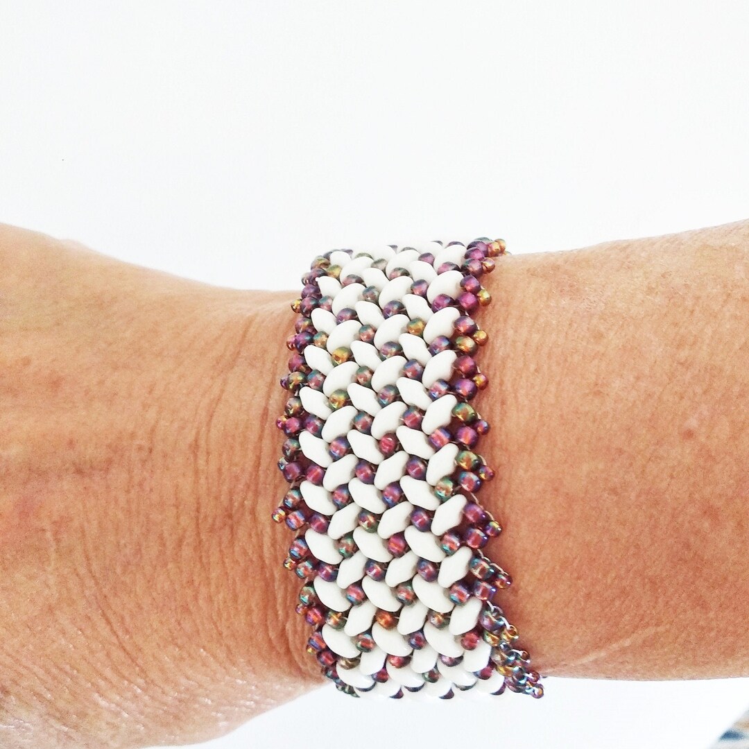 Hand Beaded Bracelet, Herringbone Pattern Bracelet, Beadwork Jewelry