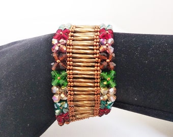 Colorful Bracelet, Bracelet for Summer, Beaded Bracelet, Statement Bracelet, Beadwork Jewelry, Anniversary Gift, Flower Bracelet,