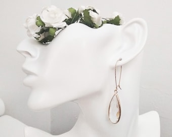 Gold Champagne Earrings, Long Dangle Earrings, Gold Champagne Drop Earrings, Teardrop Drop Earrings, Dangle Earrings, Modern Drop Earring