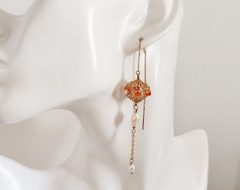 Gorgeous Earrings Gold Filled Threader With Knitted Wire Crochet Bubbles, Fit For Any Occasion