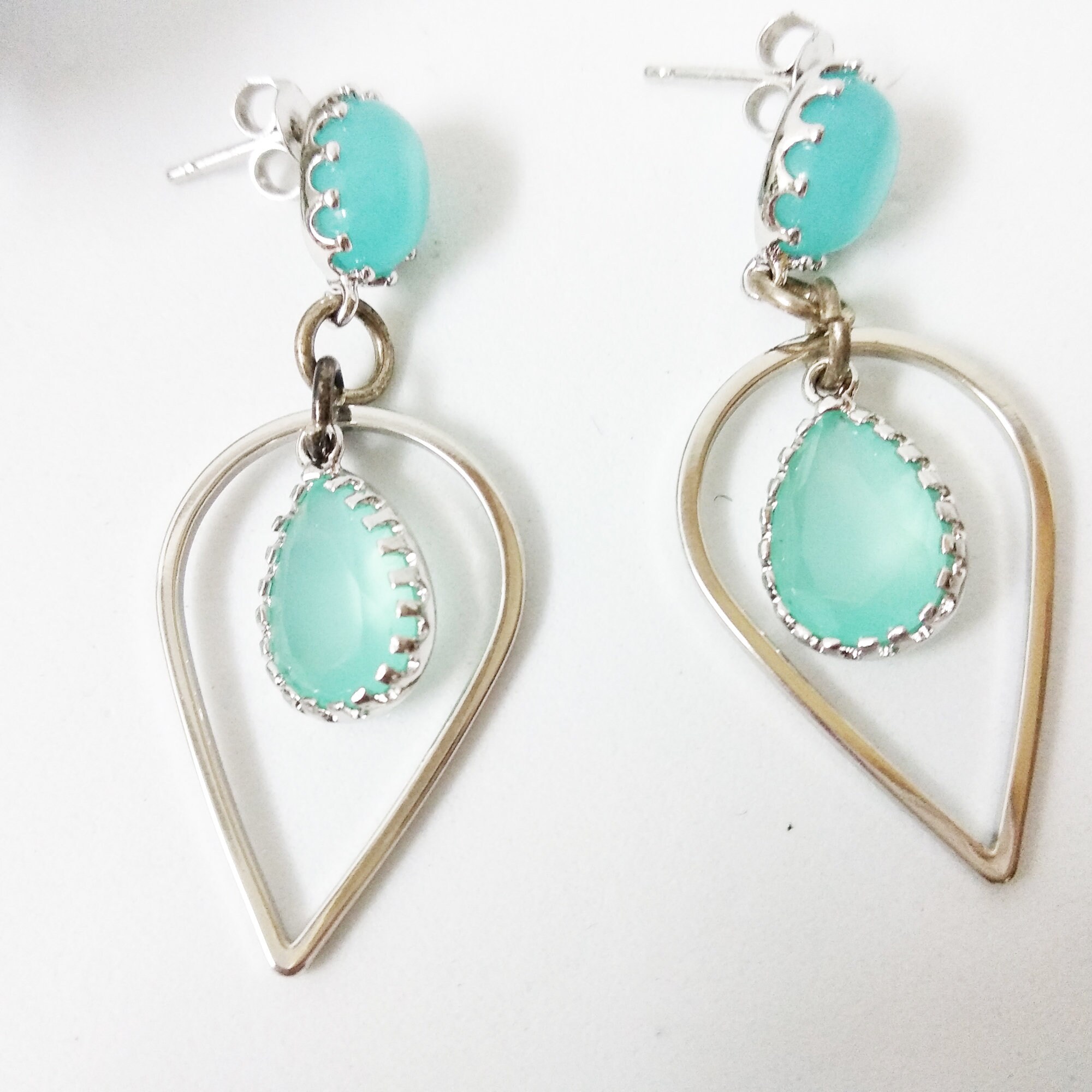 Mint Silver Earrings, Long Dangle Earrings, Mint Bridal Earrings