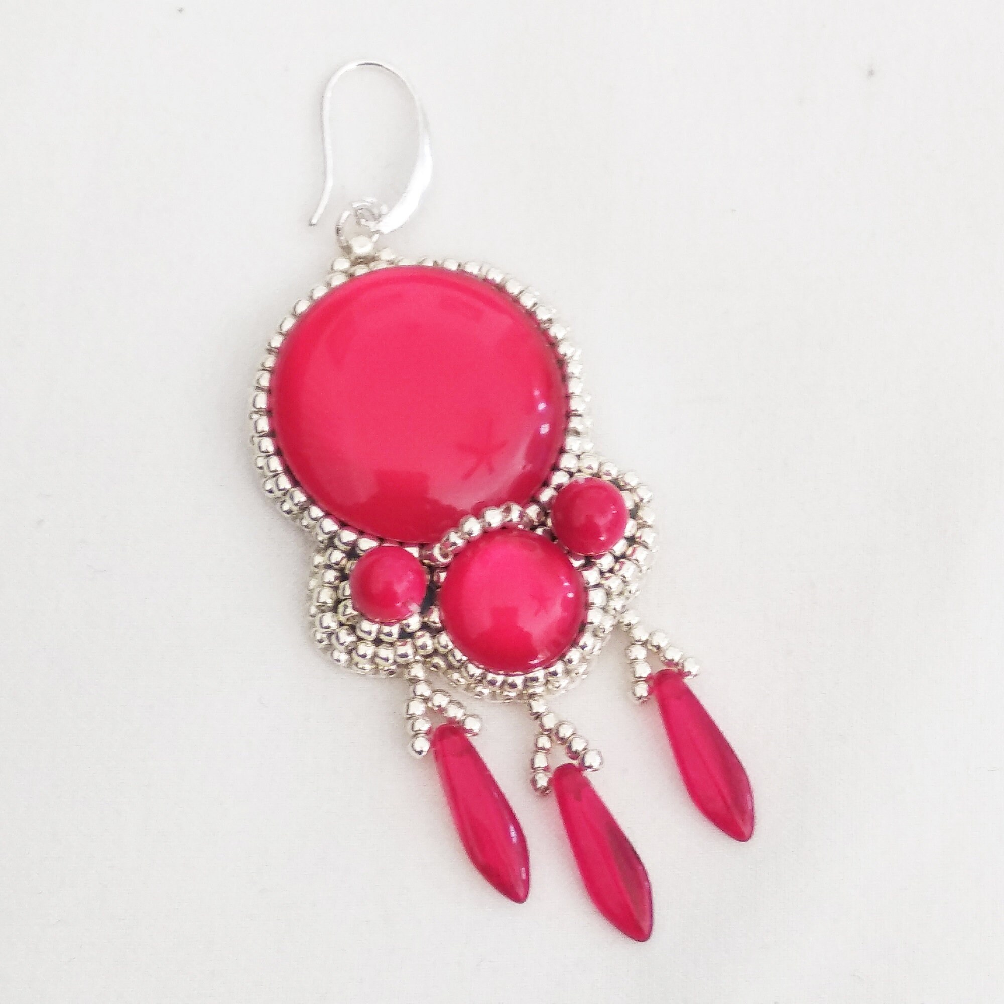 Red Statement Earrings, Long Red Earrings, Red Beaded Earrings, Red