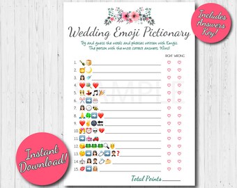 Wedding Emoji Pictionary Bridal Shower Game, Emoji Bridal game, Floral Bridal Games, Emoji Pictionary shower game, Instant Download