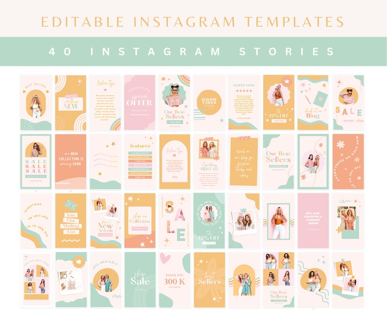 Instagram Templates Bundle, Boho Instagram Stories, Instagram Canva Posts, Colourful Instagram Posts, Bright Pastel Social Media Post, Sparkle & Speckle