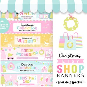 Pastel Christmas Etsy Shop Banner Templates: Editable Canva FestiveSmall Business Branding - CHRI01 Sparkle & Speckle
