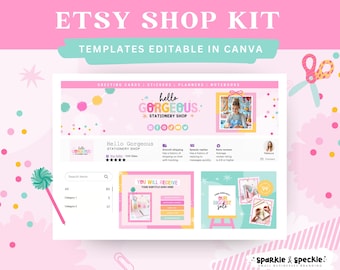 Kit de tienda Etsy para tiendas de regalos y marcas de accesorios / Plantillas coloridas para banners y listados - HGS01 Sparkle & Speckle