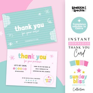 Tarjeta de agradecimiento por su compra de Canva, plantilla de tarjeta de agradecimiento editable. SUNB01 - Brillo y motas