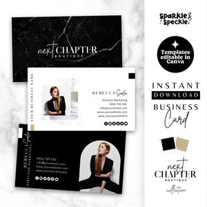 Modèle de carte de visite élégante, conception sur toile noir et blanc modifiable pour les petites entreprises et les marques minimalistes modernes OC01 Sparkle & Speckle