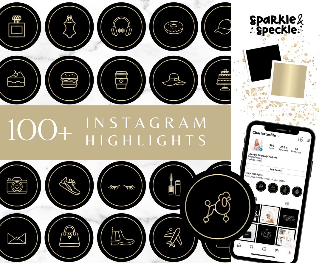 Black & Gold Instagram Highlight Covers, Instagram Story Covers