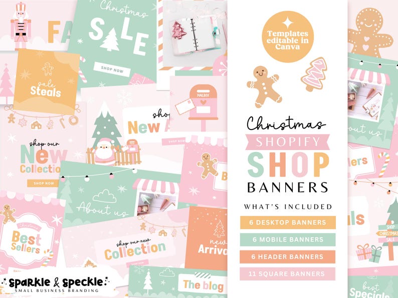 Christmas Shopify Banner Templates Canva | Holiday Website Graphics - CHRI01 Sparkle & Speckle image 1