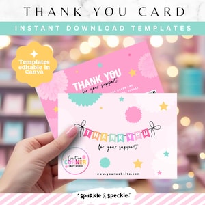 Colorful Party Thank You Card Template, Bright Pastel Order Insert for Business Branding, Printable Canva Template – HGS01 Sparkle & Speckle