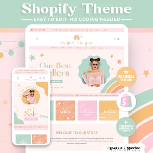 Rainbow Shopify Theme | Boutique Website Template with Editable Canva Banners for Creative Stores - ASH01 Sparkle & Speckle