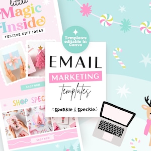 Pastel Christmas Email Marketing Templates: Canva Festive Editable Newsletter Banners– CHRI01 Sparkle & Speckle