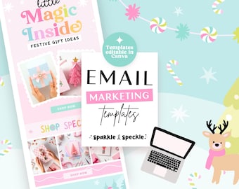 Pastel Christmas Email Marketing Templates: Canva Festive Editable Newsletter Banners– CHRI01 Sparkle & Speckle