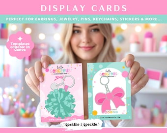 Plantillas de tarjetas de presentación para tiendas de regalos y marcas de accesorios / Tarjetas de embalaje de productos coloridas de Canva - HGS01 Brillo y motas