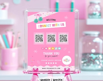 Editable QR Code Sign Template: Canva Pastel Social Media Display  - Sparkle & Speckle HGS01