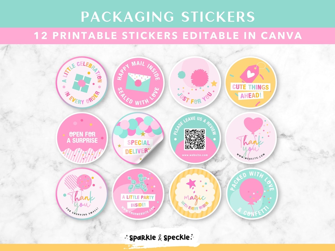 Sticker Packet Template Editable Party Sticker Templates – Printable Canva Packaging Stickers ...