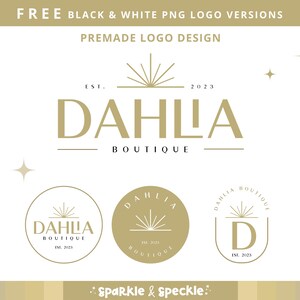 Luxury Wellness Spa Branding, Minimalist Boutique Design with Gold Sunburst, Premade Logo for Coaches and Bloggers – Sparkle & Speckle image 1