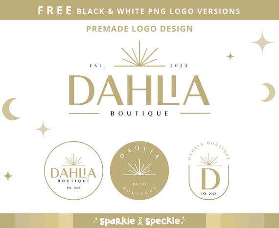 Luxury Wellness Spa Branding, Minimalist Boutique Design with Gold Sunburst, Premade Logo for Coaches and Bloggers – Sparkle & Speckle