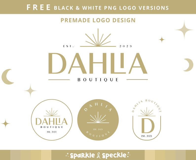 Luxury Wellness Spa Branding, Minimalist Boutique Design with Gold Sunburst, Premade Logo for Coaches and Bloggers – Sparkle & Speckle image 1