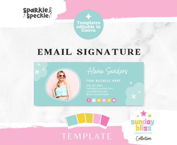 Canva Email Signature Template: Blue Business Email Footer For Gmail and Outlook SUNB01 - Sparkle & Speckle
