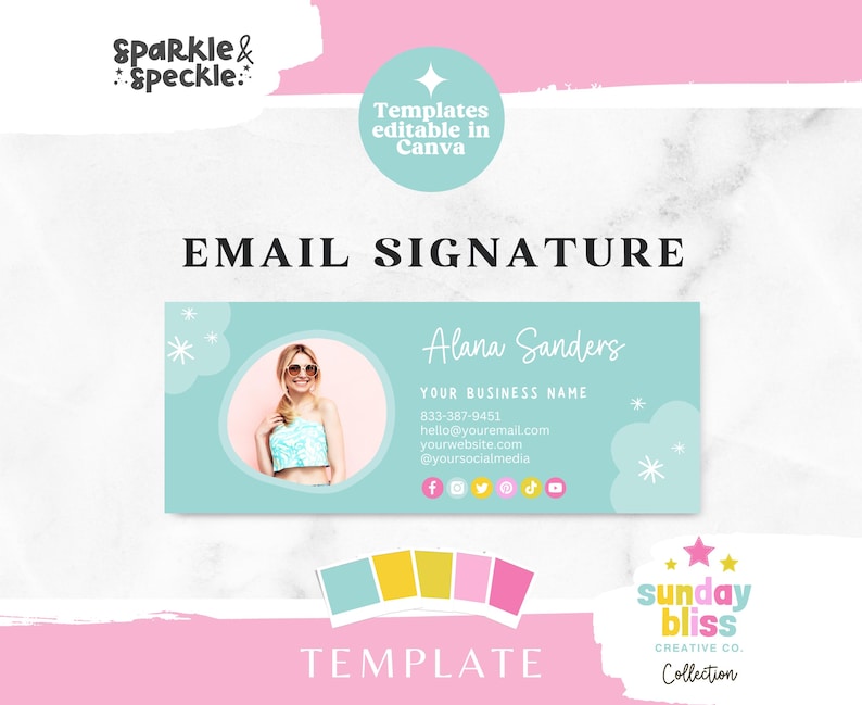 Canva Email Signature Template: Blue Business Email Footer For Gmail and Outlook SUNB01 - Sparkle & Speckle image 1