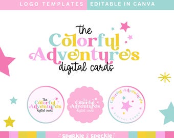 Logo Template Canva: Playful Stars Logo Set, Fully Customizable Branding For Etsy Sellers, SUNB01 - Sparkle & Speckle