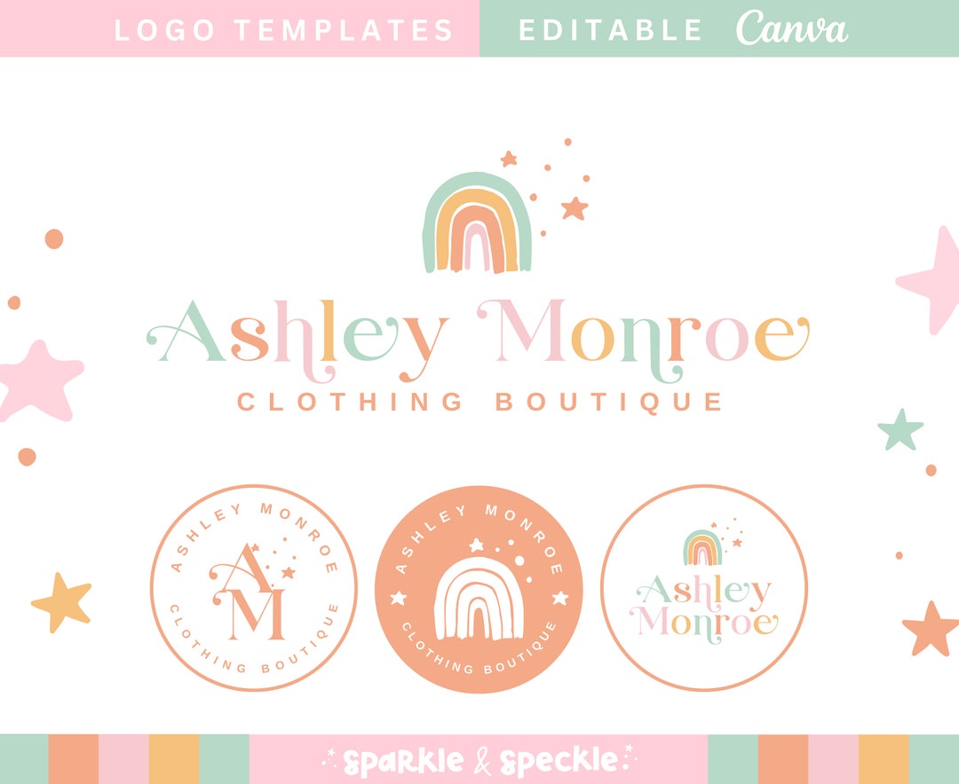 Rainbow Pastel Logo Design Template Canva, Fun Editable Logo With Stars ...