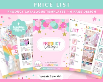 Plantilla editable de Canva para guía de precios de fiestas / Precios para negocios de globos en tonos pastel / Catálogo de eventos - CCN01 Sparkle & Speckle