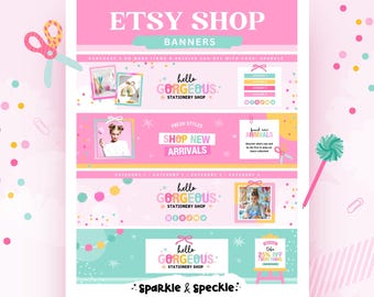 Etsy Shop Banner Templates for Gift Shops and Accessories Brands | Colorful Canva Storefront Banners - HGS01 Sparkle & Speckle