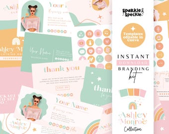 Rainbow Business Branding Kit, Editable Canva Templates, DIY Ready Made Cohesive Colorful Branding Essential Pack ASH01 - Sparkle & Speckle