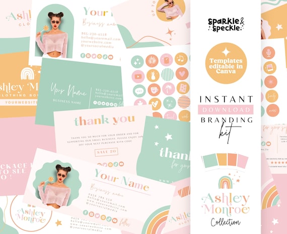 Feminine Branding Kit | Rainbow Canva Brand Templates for Boutiques and Gift Shops - ASH01 Sparkle & Speckle
