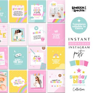 Plantillas coloridas para publicaciones de Instagram en Canva: Kit de redes sociales en tonos pastel, contenido divertido para Instagram para creativos - SUNB01 Sparkle & Speckle