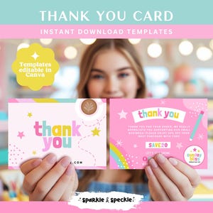 Rosa tackkort med klistermärke | Canva beställningsinlägg och förpackningskort för småföretag – SUNB01 Glitter & Speckle