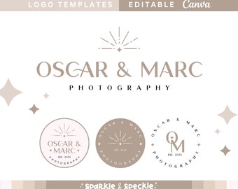 Fotografie Logo Design Vorlage, Boutique Sunburst Logos Bundle, minimalistisches Boho Logo Set bearbeitbar in Canva - OC01 - Sparkle & Speckle