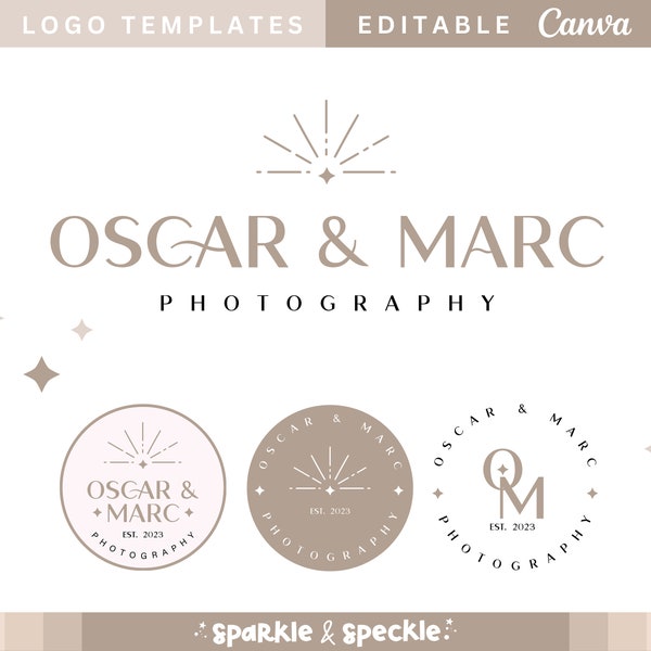 Photography Logo Design Template, Boutique Sunburst Logos Bundle, Minimalistic Boho Logo Set Editable in Canva - OC01 - Sparkle & Speckle