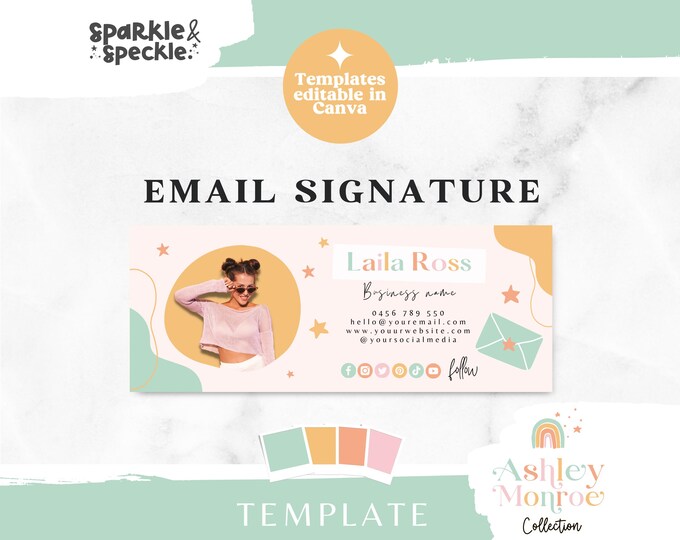 Rainbow Email Signature Template Canva - Small Business Email Design ...