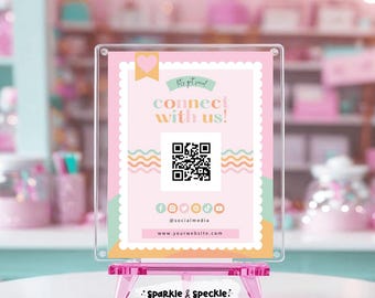 Rainbow QR Code Sign Template: Editable Canva Design for Social Media and “Connect With Us” Signs - ASH01 Sparkle & Speckle