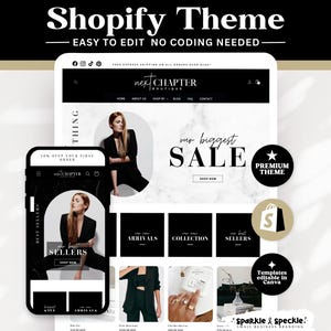 Luxury Shopify Theme: Elegant Black and White Boutique Website Template with Canva Banners – NC01 Sparkle & Speckle