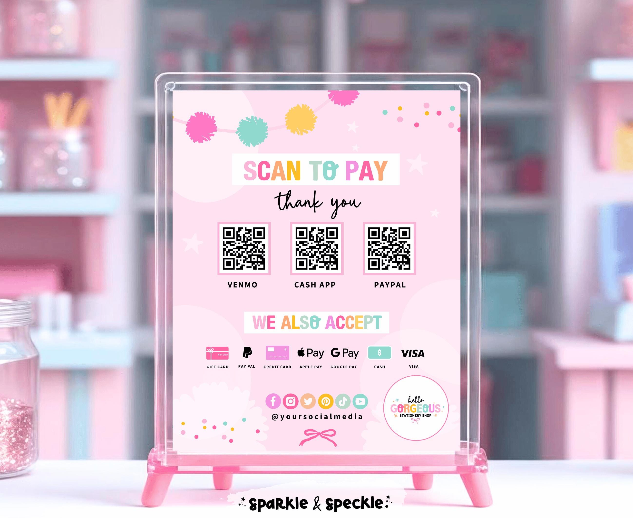 Rainbow QR Code Payment Sign Canva Template: Vibrant Market Vendor Display - HGS01 Sparkle & Speckle