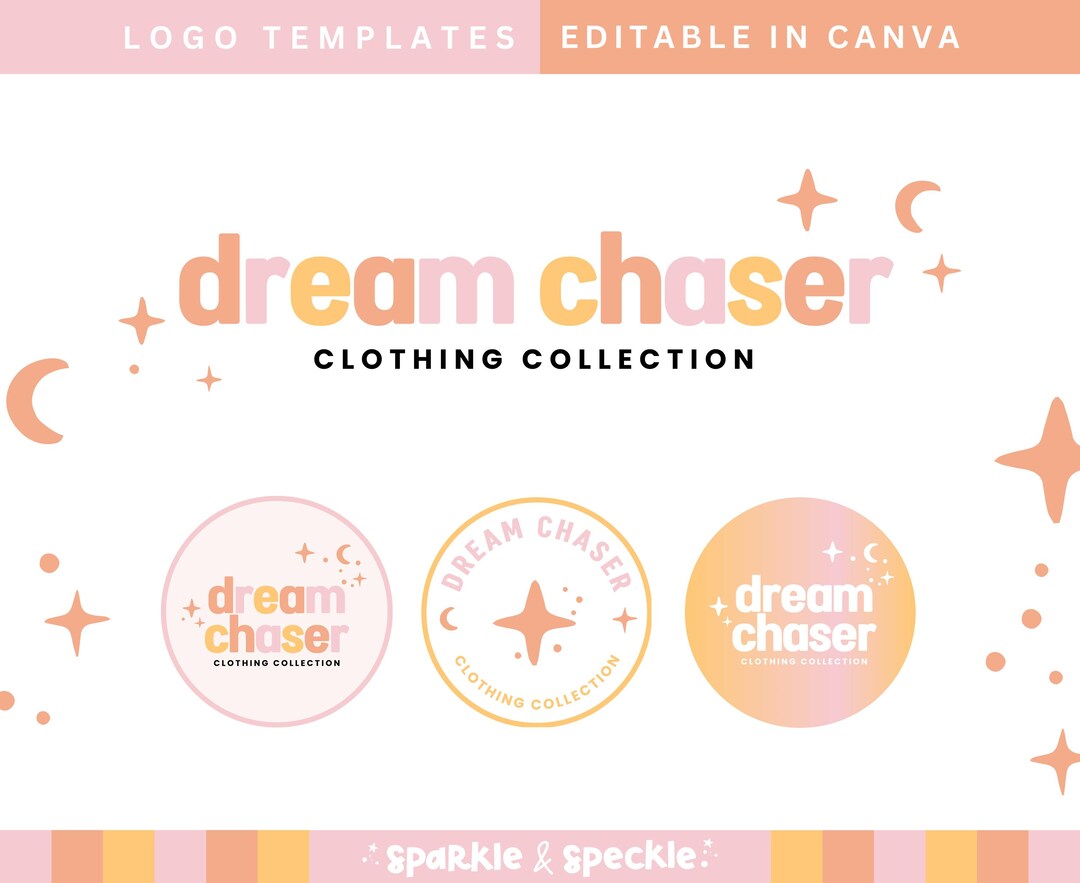 Stars and Moon Logo Design, Boutique Logo Set Editable in Canva, DIY ...