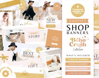 Boho Shopify Banner Templates - Mustard and Blush Pink, Editable Canva for Small Businesses - BOHO1 Sparkle & Speckle