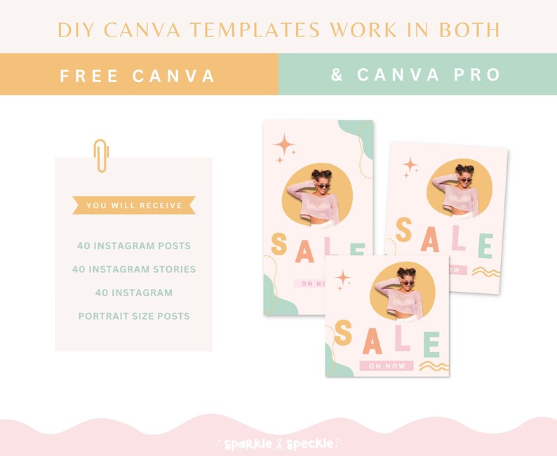 Instagram Templates Bundle, Boho Instagram Stories, Instagram Canva Posts, Colourful Instagram Posts, Bright Pastel Social Media Post, Sparkle & Speckle