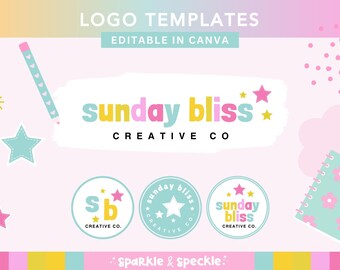 Pastel Stationery Logo Template | Editable Canva Logo for Paper Goods and Planner Shops - Sparkle & Speckle SUNB01