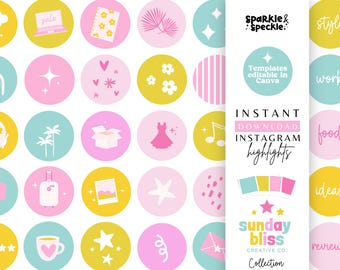 Cute Instagram Highlight Covers, Aesthetic Instagram Story Icons Editable In Canva, SUNB01 - Sparkle & Speckle