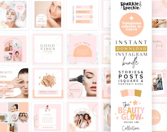 Beauty Instagram-postsjablonen Canva: roze en perzik Instagram-bundel volledig voor boetieks, sociale media-inhoud - BEAGL Sparkle & Speckle