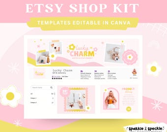Bright Etsy Shop Branding Kit Templates Canva, Colorful Editable DIY Etsy Shop Start Up Banners And Listings, LUC01 - Sparkle & Speckle
